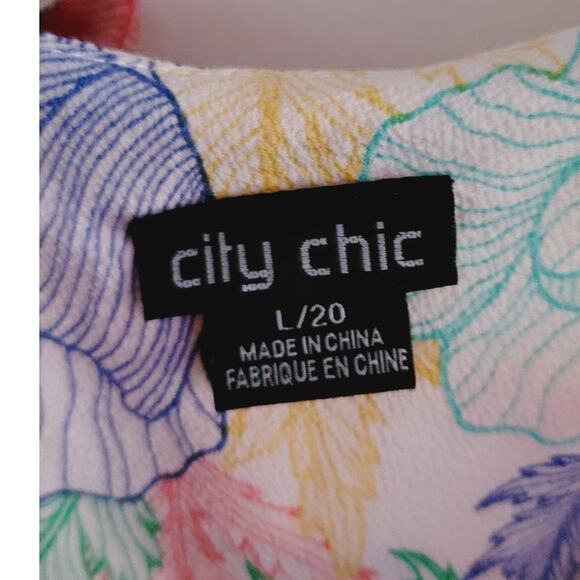 City Chic Etched Poppy Floral Print Wrap Dress Plus Large 20 - Picture 4 of 9